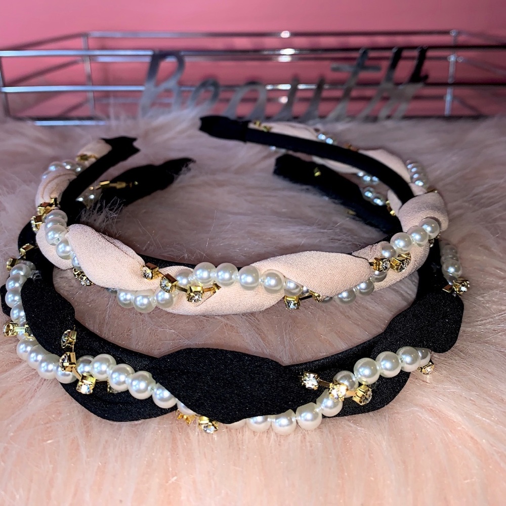 2 Braided Pearl Headbands